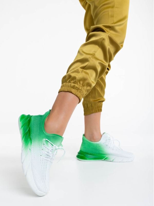 Дамски спортни обувки бели със зелено от текстилен материал Lienna, 3 - Kalapod.bg