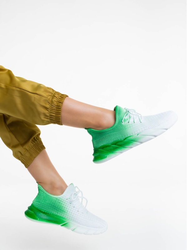 Дамски спортни обувки бели със зелено от текстилен материал Lienna, 4 - Kalapod.bg