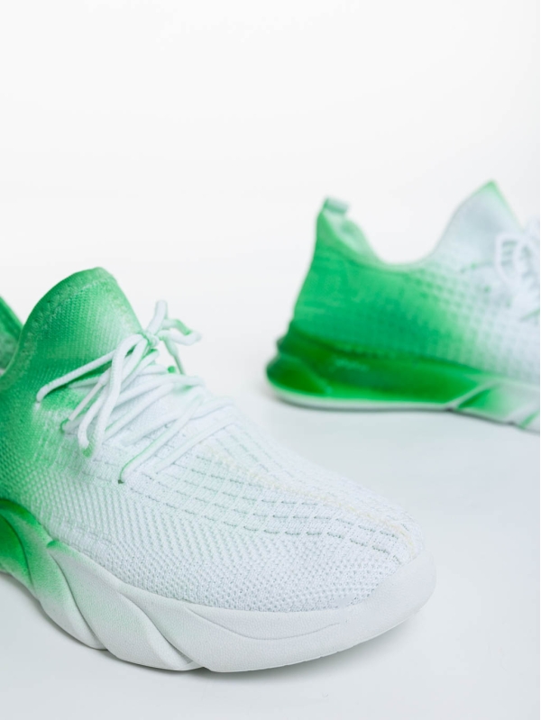 Дамски спортни обувки бели със зелено от текстилен материал Lienna, 6 - Kalapod.bg