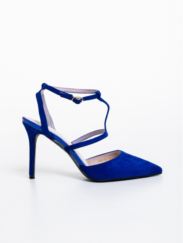 Дамски обувки с ток сини от текстилен материал Caramela, 5 - Kalapod.bg