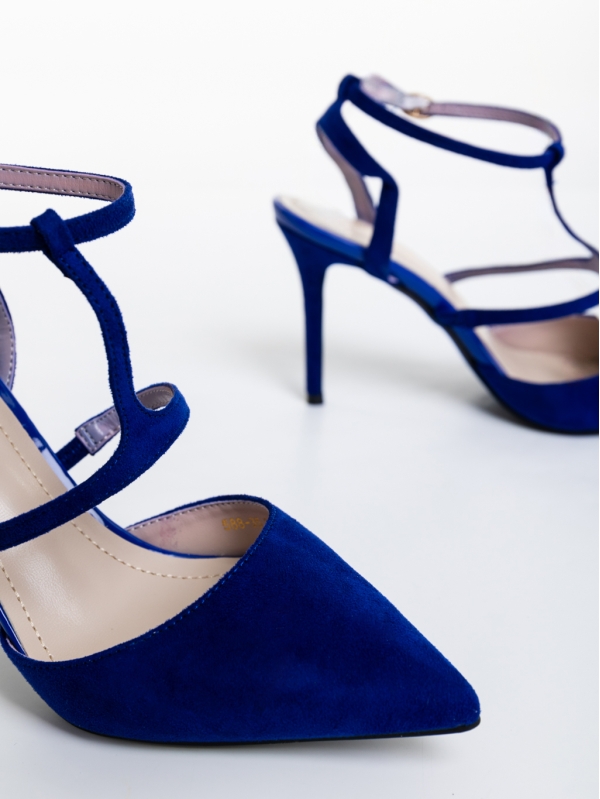 Дамски обувки с ток сини от текстилен материал Caramela, 6 - Kalapod.bg