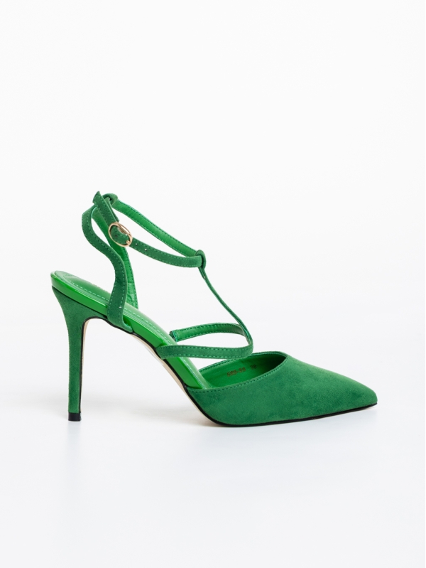 Дамски обувки с ток зелени от текстилен материал Caramela, 5 - Kalapod.bg