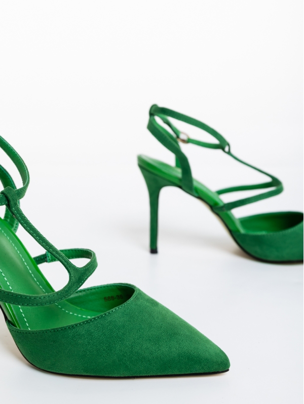 Дамски обувки с ток зелени от текстилен материал Caramela, 6 - Kalapod.bg