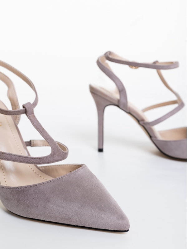 Дамски обувки с ток сиви от текстилен материал Caramela, 6 - Kalapod.bg