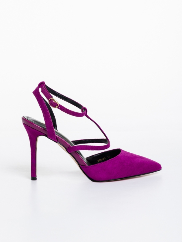 Дамски обувки с ток тъмно лилави от текстилен материал Caramela, 5 - Kalapod.bg