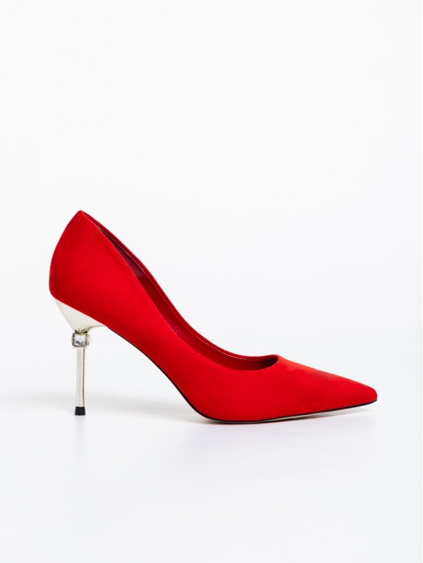 Дамски обувки с ток червени от текстилен материал Blanche, 5 - Kalapod.bg