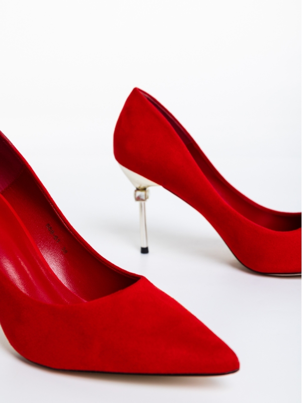Дамски обувки с ток червени от текстилен материал Blanche, 6 - Kalapod.bg