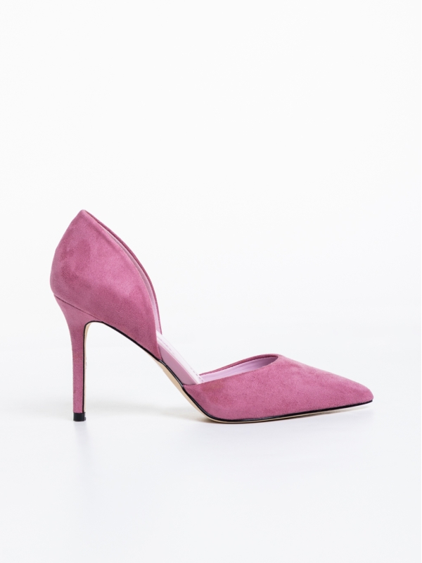 Дамски обувки с ток лилави от текстилен материал Gloriette, 5 - Kalapod.bg