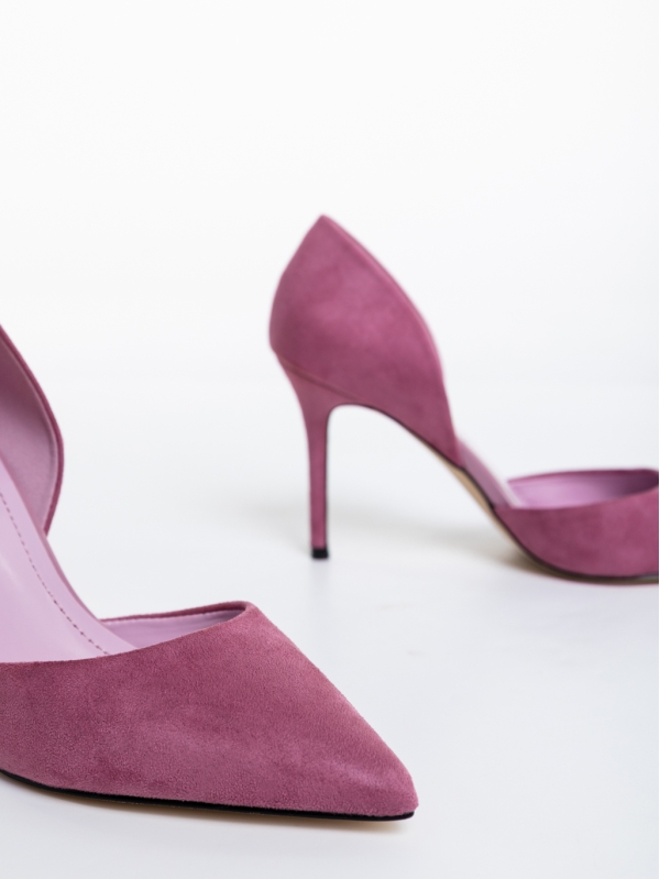 Дамски обувки с ток лилави от текстилен материал Gloriette, 6 - Kalapod.bg