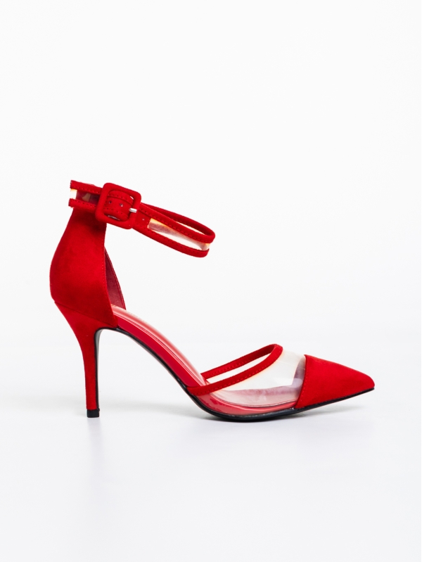 Дамски обувки с ток червени от текстилен материал Floriette, 5 - Kalapod.bg