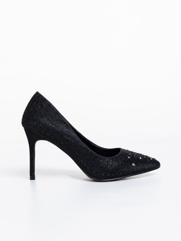 Дамски обувки с ток черни от текстилен материал Lycia, 5 - Kalapod.bg
