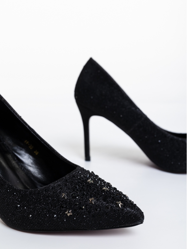 Дамски обувки с ток черни от текстилен материал Lycia, 6 - Kalapod.bg