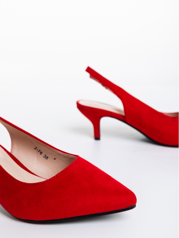 Дамски обувки с ток червени от текстилен материал Valbona, 6 - Kalapod.bg