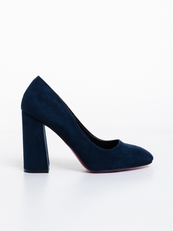 Дамски обувки с ток тъмно сини от текстилен материал Orlina, 5 - Kalapod.bg