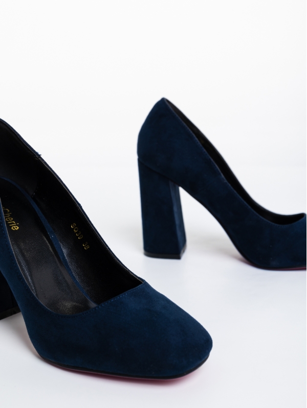 Дамски обувки с ток тъмно сини от текстилен материал Orlina, 6 - Kalapod.bg