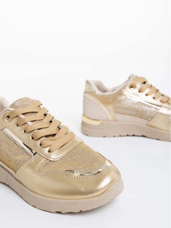 Дамски спортни обувки бежови със златисто от екологична кожа Litsa, 6 - Kalapod.bg