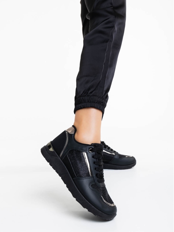 Дамски спортни обувки черни от екологична кожа Litsa, 2 - Kalapod.bg