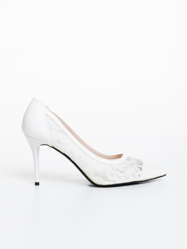 Дамски обувки с ток бели от текстилен материал Riam, 5 - Kalapod.bg
