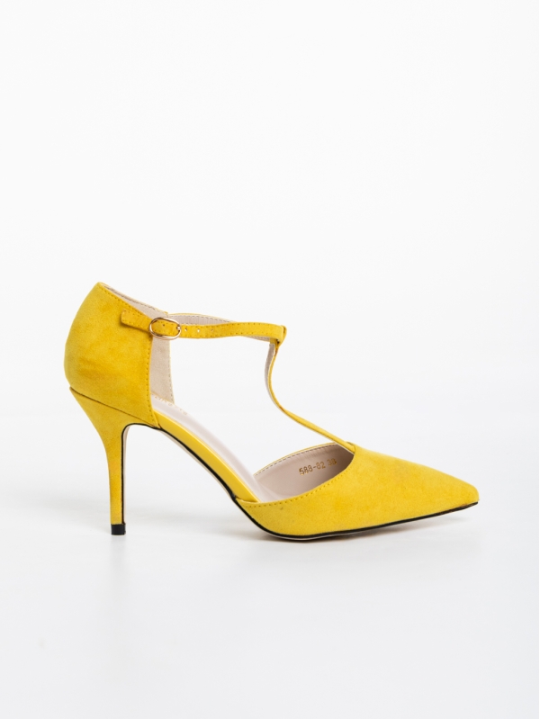 Дамски обувки с ток жълти от текстилен материал Giuls, 5 - Kalapod.bg