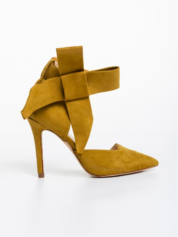 Дамски обувки с ток жълти от текстилен материал Tanicha, 5 - Kalapod.bg