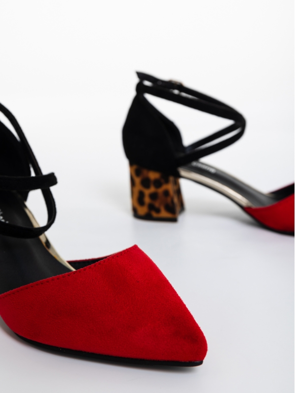 Дамски обувки с ток червени от текстилен материал Sisley, 6 - Kalapod.bg