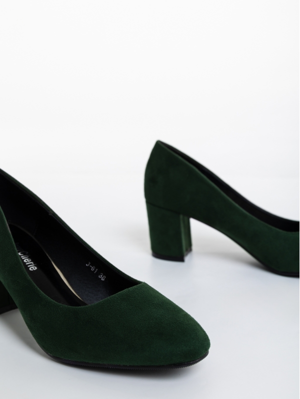 Дамски обувки с ток зелени от текстилен материал Domenica, 6 - Kalapod.bg