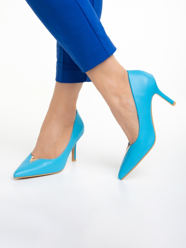 Дамски обувки  сини с ток от еко кожа Laurissa, 2 - Kalapod.bg