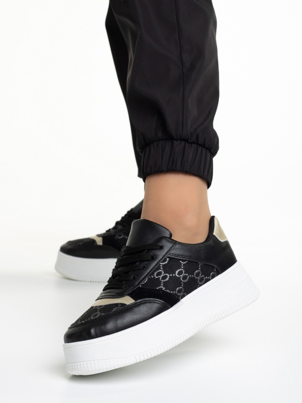 Дамски спортни обувки  черни от еко кожа  и текстилен материал  Richelle, 2 - Kalapod.bg