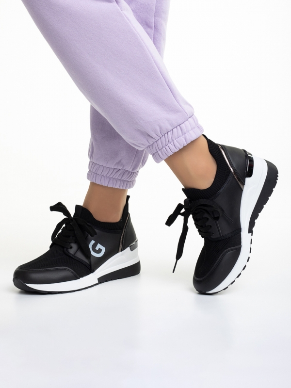 Дамски спортни обувки  черни от еко кожа  и текстилен материал  Alix - Kalapod.bg