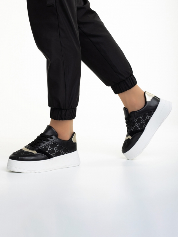 Дамски спортни обувки  черни от еко кожа  и текстилен материал  Richelle, 3 - Kalapod.bg