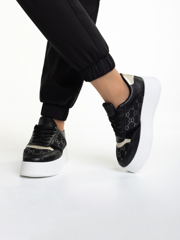 Дамски спортни обувки  черни от еко кожа  и текстилен материал  Richelle, 4 - Kalapod.bg