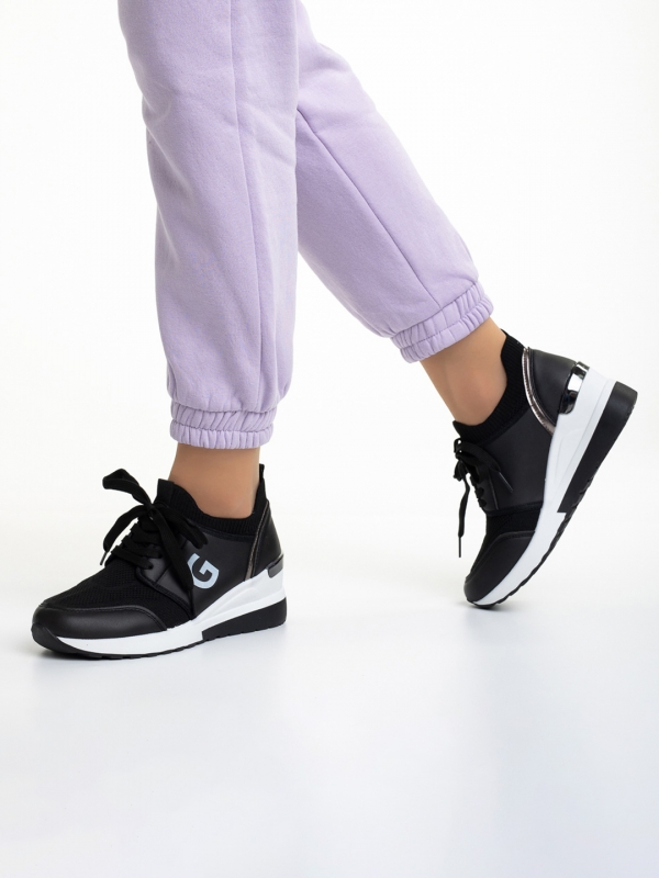 Дамски спортни обувки  черни от еко кожа  и текстилен материал  Alix, 3 - Kalapod.bg