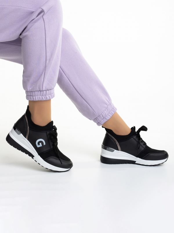 Дамски спортни обувки  черни от еко кожа  и текстилен материал  Alix, 4 - Kalapod.bg