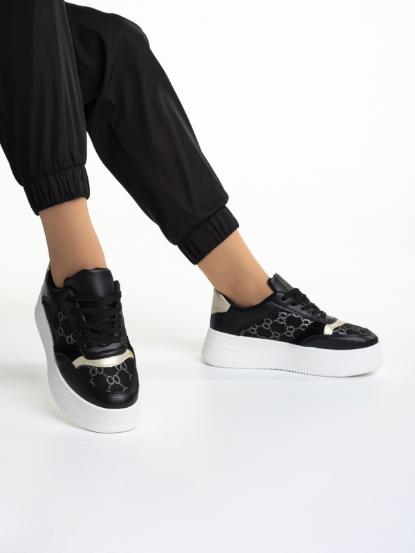Дамски спортни обувки  черни от еко кожа  и текстилен материал  Richelle - Kalapod.bg