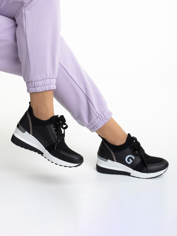 Дамски спортни обувки  черни от еко кожа  и текстилен материал  Alix, 5 - Kalapod.bg