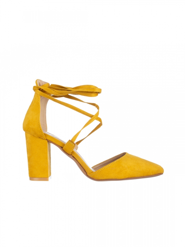 Дамски обувки  жълти  от текстилен материал  с ток  Tasia, 6 - Kalapod.bg