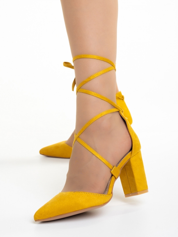 Дамски обувки  жълти  от текстилен материал  с ток  Tasia, 2 - Kalapod.bg