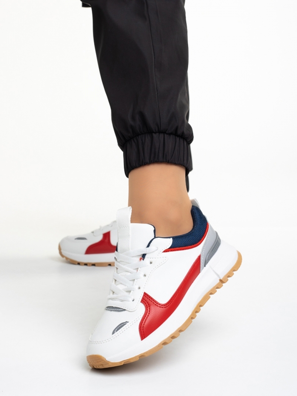 Дамски спортни обувки  бели с червено от еко кожа и текстилен материал  Jianna, 2 - Kalapod.bg