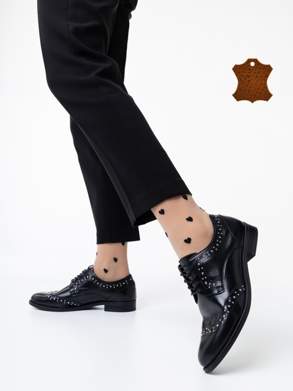 Всекидневни дамски обувки черни от естествена кожа Adiel, 2 - Kalapod.bg