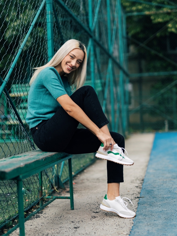 Дамски спортни обувки бели със зелено от екологична кожа Dilly, 2 - Kalapod.bg